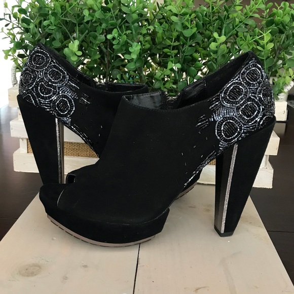 Sam Edelman Una Embellished Black Peep Toe Heels - Picture 3 of 8